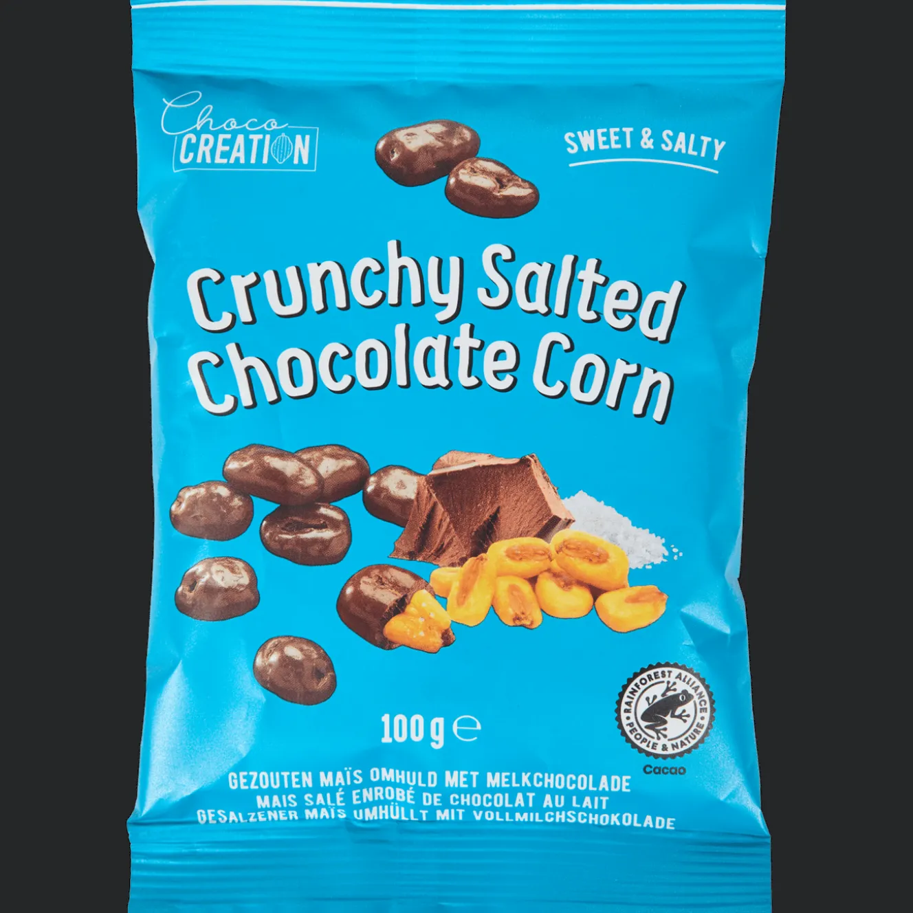 Gezouten maïs met melkchocolade